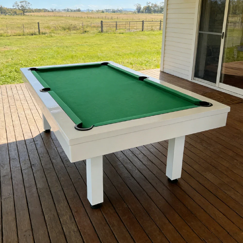 CUETIQ 7FT Outdoor Pool Table - Straight Leg Design Metal Frame Waterproof Billiard Table for Backyard Patio Games - White & Green - Image 4