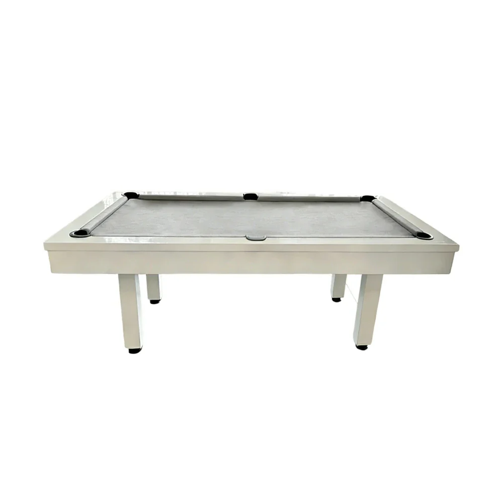 CUETIQ 7FT Outdoor Pool Table - Straight Leg Design Metal Frame Waterproof Billiard Table for Backyard Patio Games - White & Grey