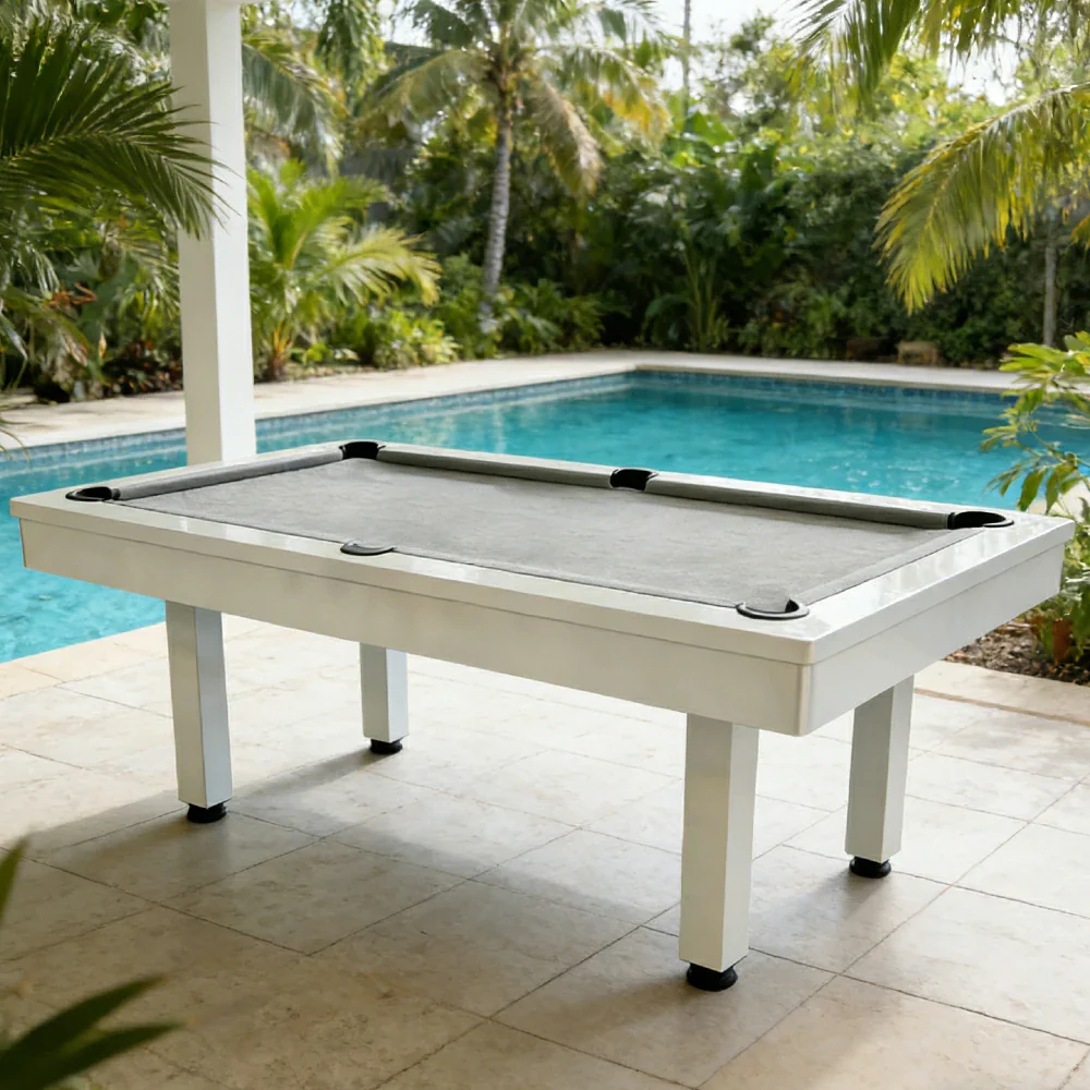 CUETIQ 7FT Outdoor Pool Table - Straight Leg Design Metal Frame Waterproof Billiard Table for Backyard Patio Games - White & Grey - Image 2