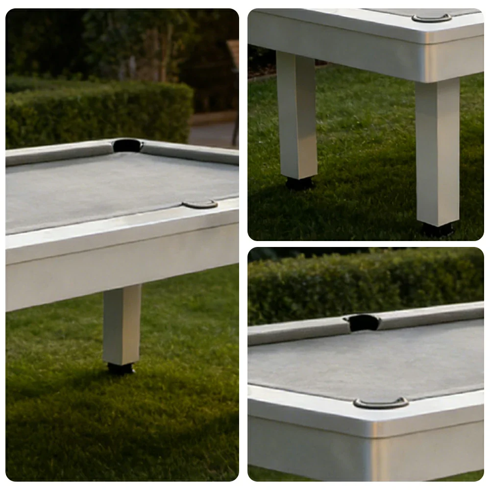 CUETIQ 7FT Outdoor Pool Table - Straight Leg Design Metal Frame Waterproof Billiard Table for Backyard Patio Games - White & Grey - Image 3