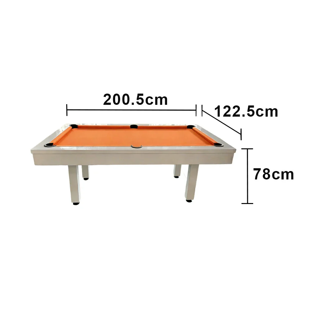CUETIQ 7FT Outdoor Pool Table - Straight Leg Design Metal Frame Waterproof Billiard Table for Backyard Patio Games - White & Orange - Image 5