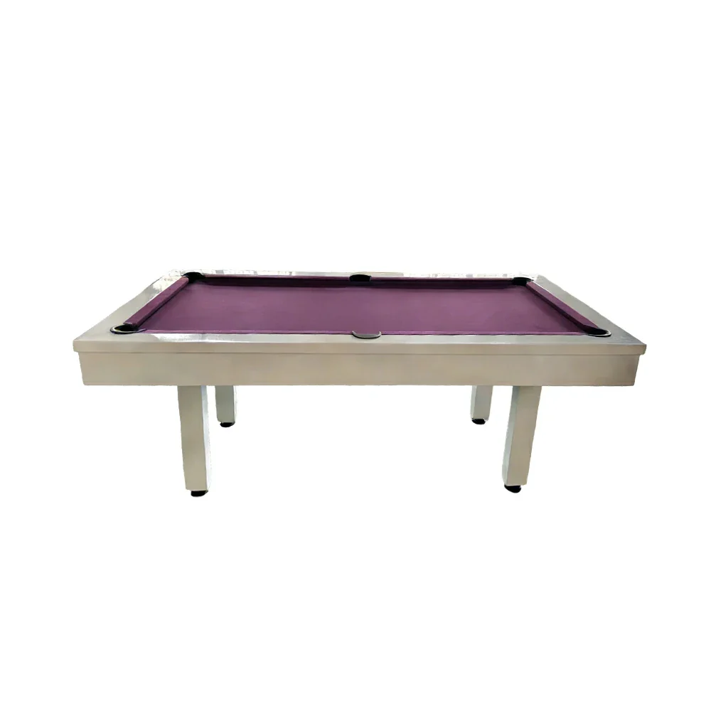 CUETIQ 7FT Outdoor Pool Table - Straight Leg Design Metal Frame Waterproof Billiard Table for Backyard Patio Games - White & Purple