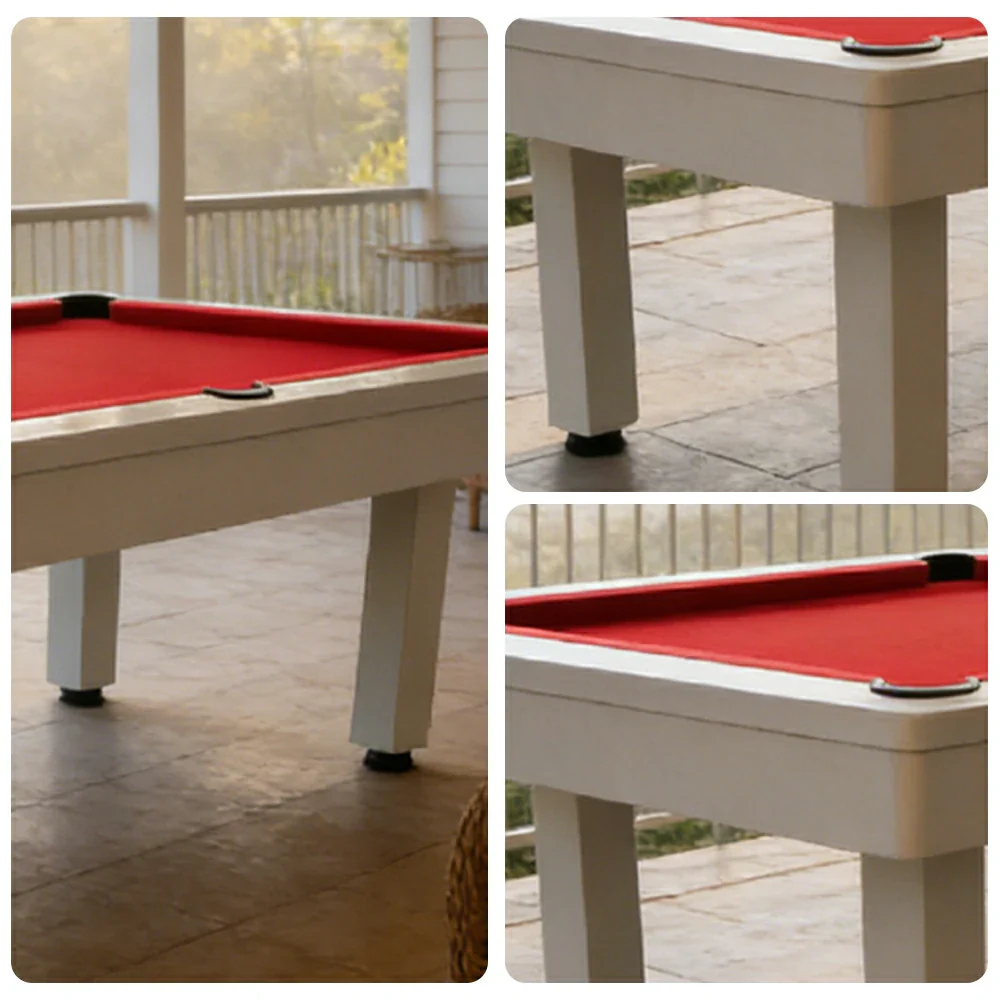 CUETIQ 7FT Outdoor Pool Table - Straight Leg Design Metal Frame Waterproof Billiard Table for Backyard Patio Games - White & Red - Image 3