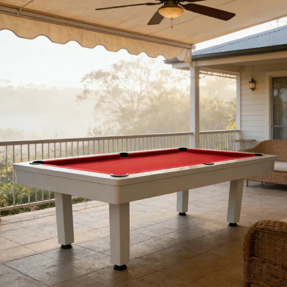 CUETIQ 7FT Outdoor Pool Table - Straight Leg Design Metal Frame Waterproof Billiard Table for Backyard Patio Games - White & Red - Image 4