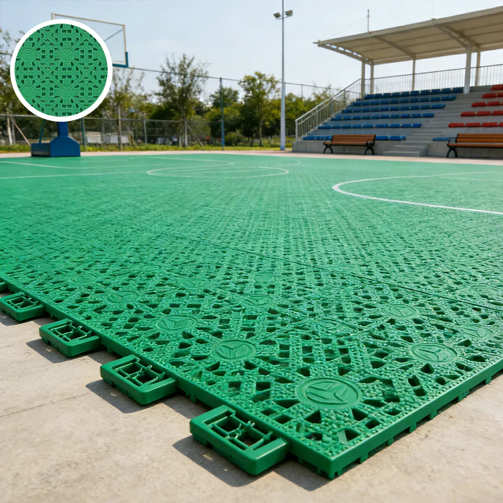 DUNK MASTER Interlocking Sports Floor Tiles - Anti-Slip Shock Absorbing Modular Court Flooring for Basketball Courts 10/20/30 Square Meters - Grass Green - Image 2