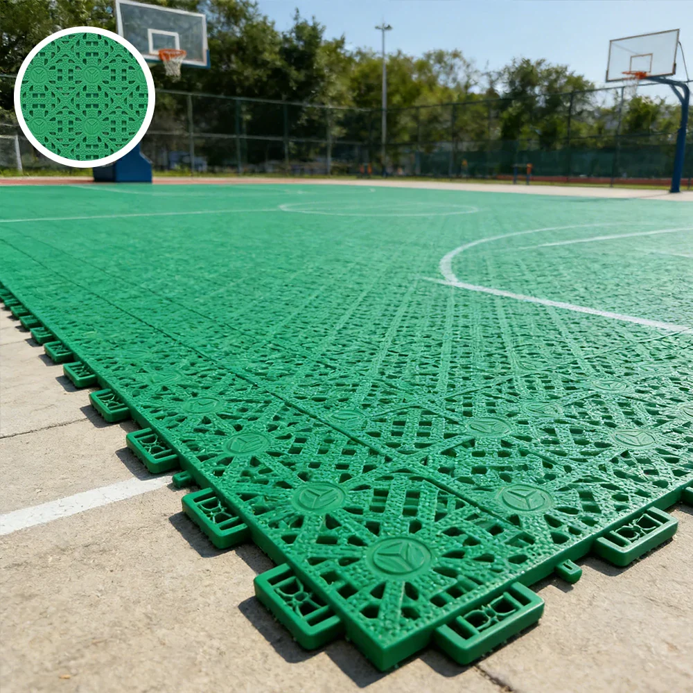 DUNK MASTER Interlocking Sports Floor Tiles - Anti-Slip Shock Absorbing Modular Court Flooring for Basketball Courts 10/20/30 Square Meters - Grass Green - Image 4