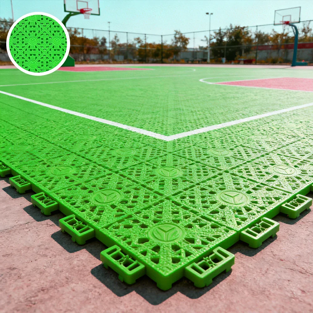 DUNK MASTER Interlocking Sports Floor Tiles - Anti-Slip Shock Absorbing Modular Court Flooring for Basketball Courts 10/20/30 Square Meters - Apple Green - Image 2
