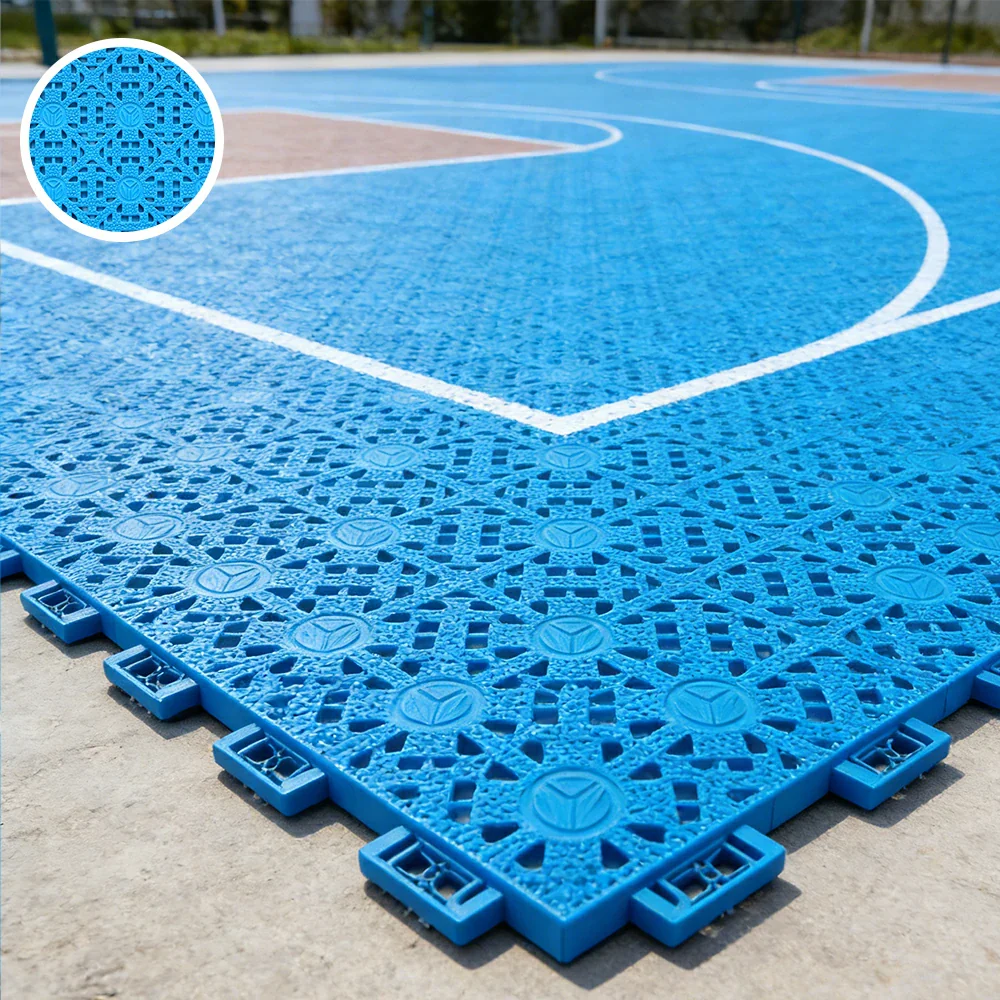 DUNK MASTER Interlocking Sports Floor Tiles - Anti-Slip Shock Absorbing Modular Court Flooring for Basketball Courts 10/20/30 Square Meters - Blue - Image 2