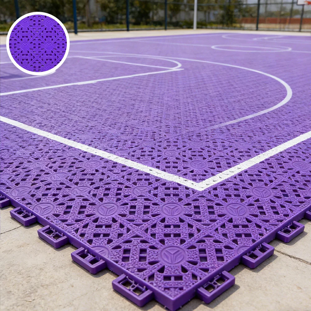 DUNK MASTER Interlocking Sports Floor Tiles - Anti-Slip Shock Absorbing Modular Court Flooring for Basketball Courts 10/20/30 Square Meters - Purple - Image 2