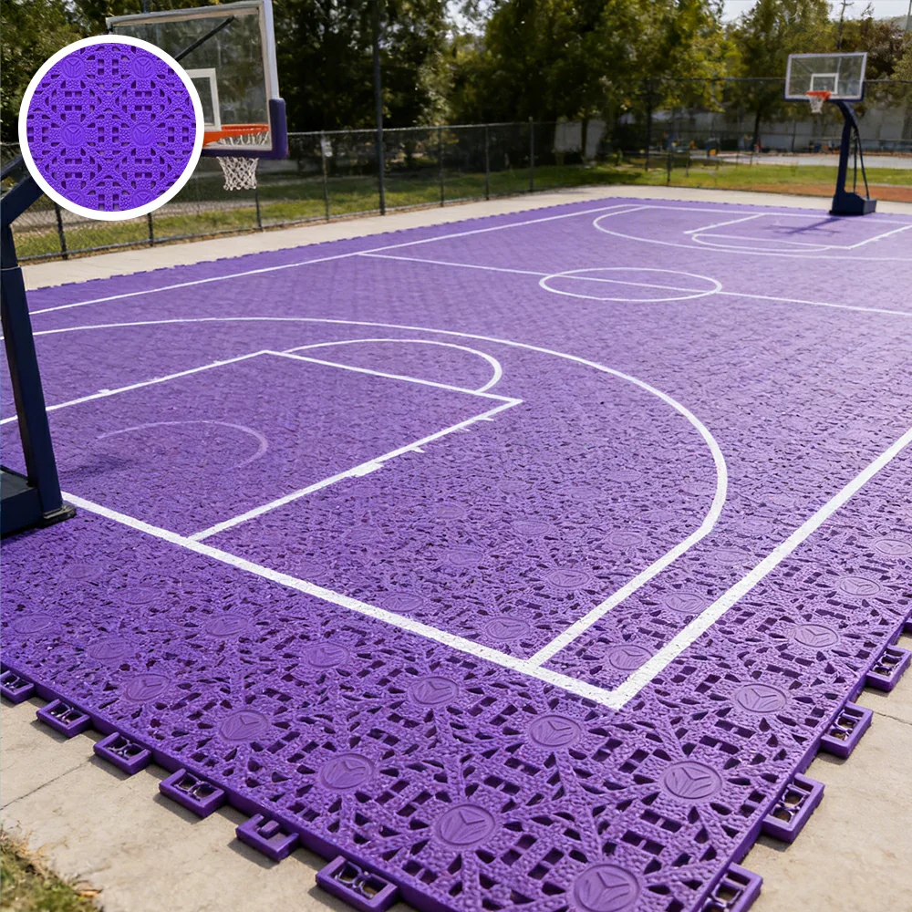 DUNK MASTER Interlocking Sports Floor Tiles - Anti-Slip Shock Absorbing Modular Court Flooring for Basketball Courts 10/20/30 Square Meters - Purple - Image 4