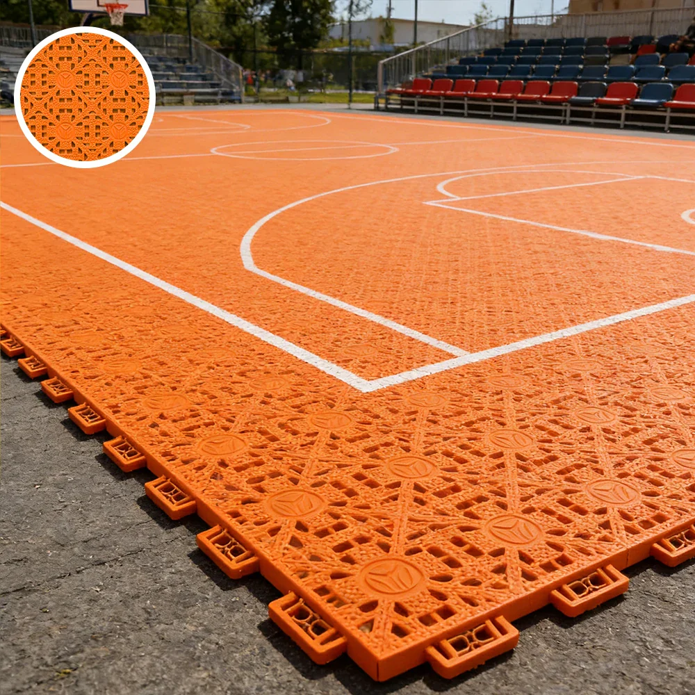 DUNK MASTER Interlocking Sports Floor Tiles - Anti-Slip Shock Absorbing Modular Court Flooring for Basketball Courts 10/20/30 Square Meters - Orange - Image 2