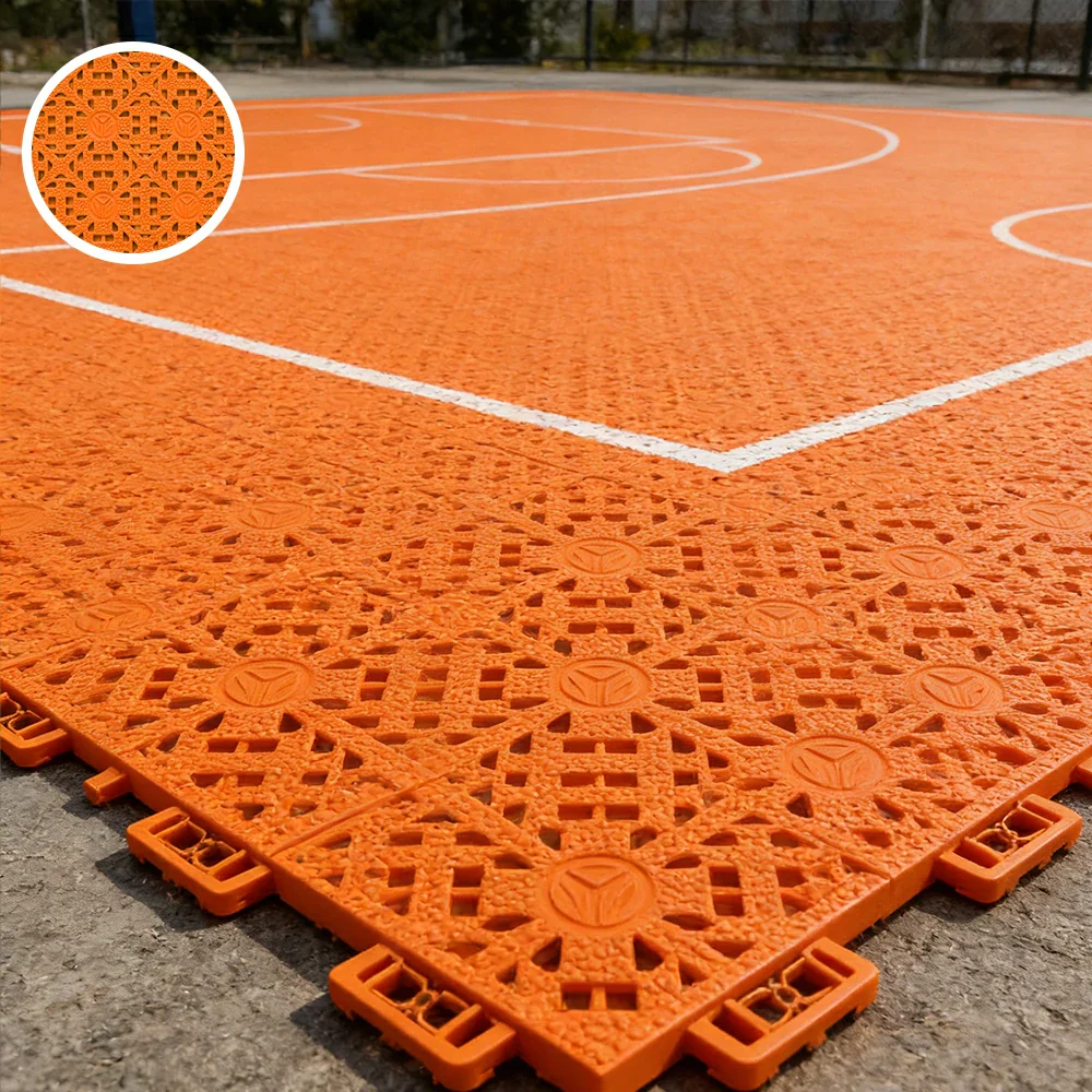 DUNK MASTER Interlocking Sports Floor Tiles - Anti-Slip Shock Absorbing Modular Court Flooring for Basketball Courts 10/20/30 Square Meters - Orange - Image 4