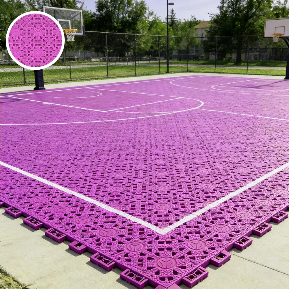 DUNK MASTER Interlocking Sports Floor Tiles - Anti-Slip Shock Absorbing Modular Court Flooring for Basketball Courts 10/20/30 Square Meters - Pink - Image 2