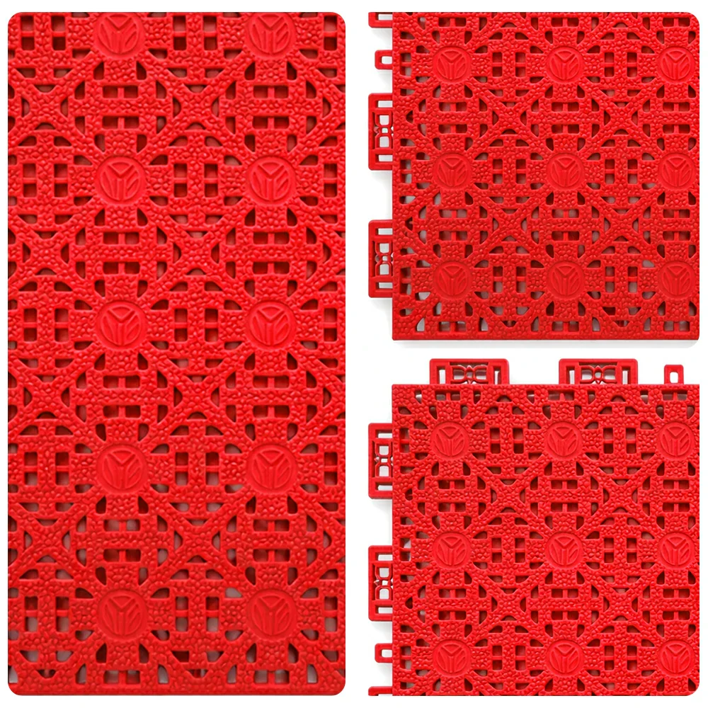 DUNK MASTER Interlocking Sports Floor Tiles - Anti-Slip Shock Absorbing Modular Court Flooring for Basketball Courts 10/20/30 Square Meters - Red - Image 3