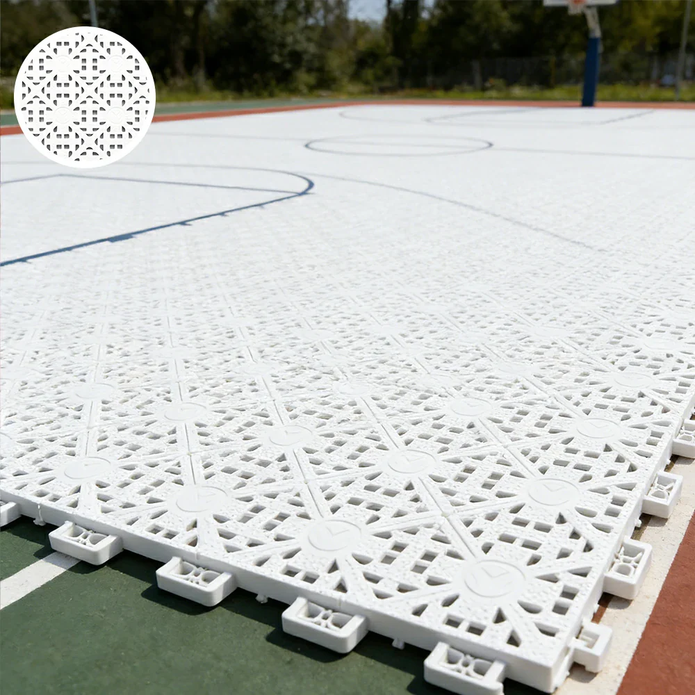 DUNK MASTER Interlocking Sports Floor Tiles - Anti-Slip Shock Absorbing Modular Court Flooring for Basketball Courts 10/20/30 Square Meters - White - Image 4