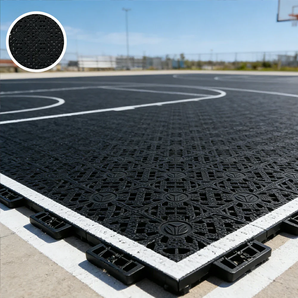 DUNK MASTER Interlocking Sports Floor Tiles - Anti-Slip Shock Absorbing Modular Court Flooring for Basketball Courts 10/20/30 Square Meters - Black - Image 2