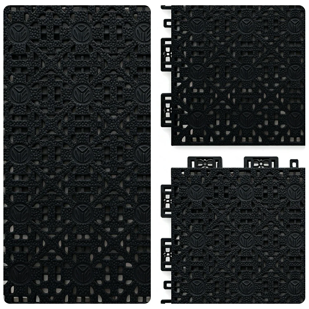 DUNK MASTER Interlocking Sports Floor Tiles - Anti-Slip Shock Absorbing Modular Court Flooring for Basketball Courts 10/20/30 Square Meters - Black - Image 3