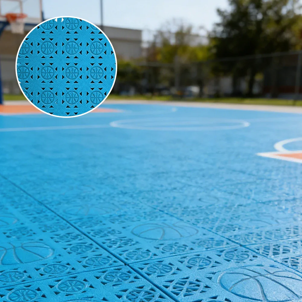 DUNK MASTER Interlocking Sports Floor Tiles - Anti-Slip Shock Absorbing Modular Court Flooring 10/20/30  Square Meters Basketball Court Outdoor Use - Blue - Image 4