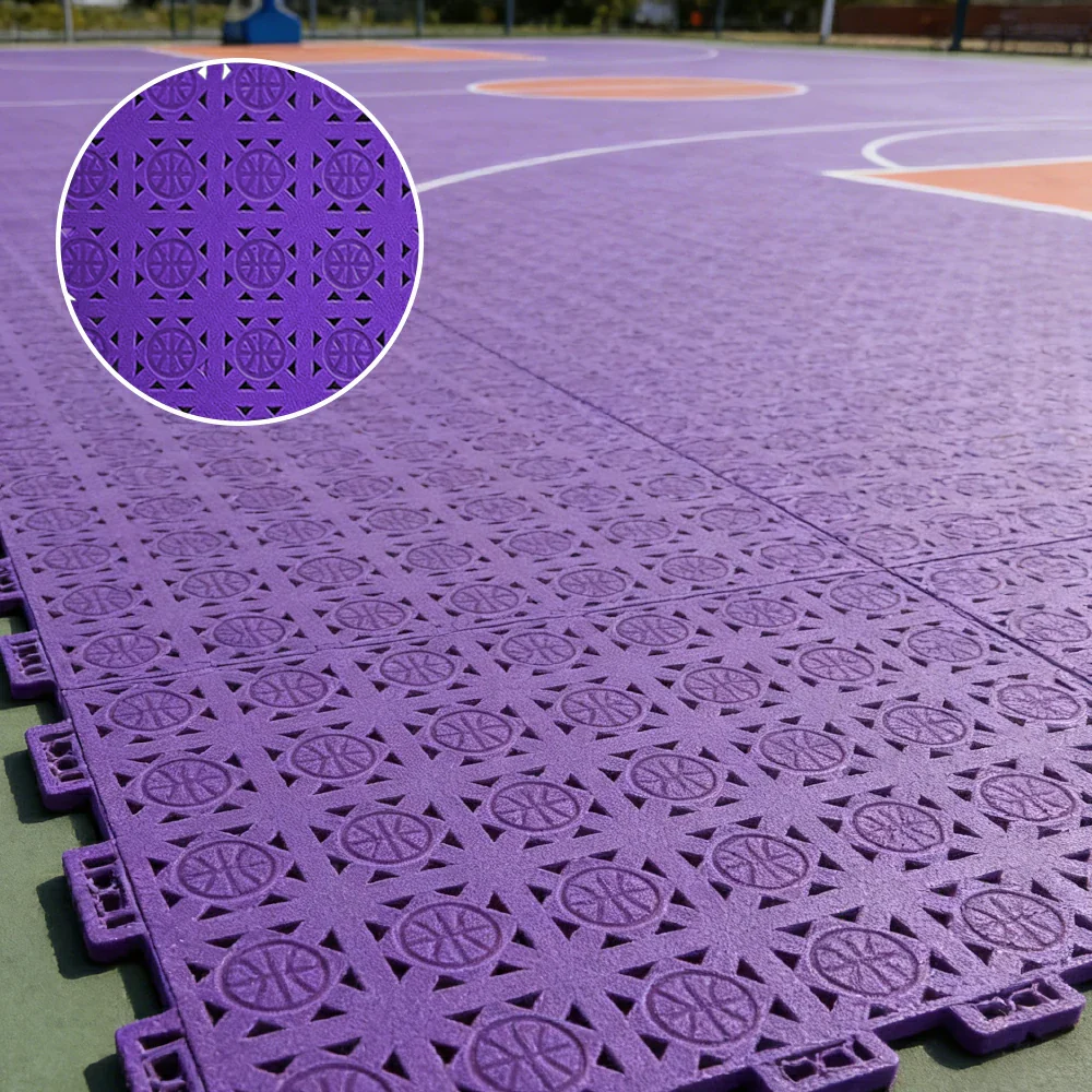 DUNK MASTER Interlocking Sports Floor Tiles - Anti-Slip Shock Absorbing Modular Court Flooring 10/20/30 Square Meters Basketball Court Outdoor Use - Purple - Image 2