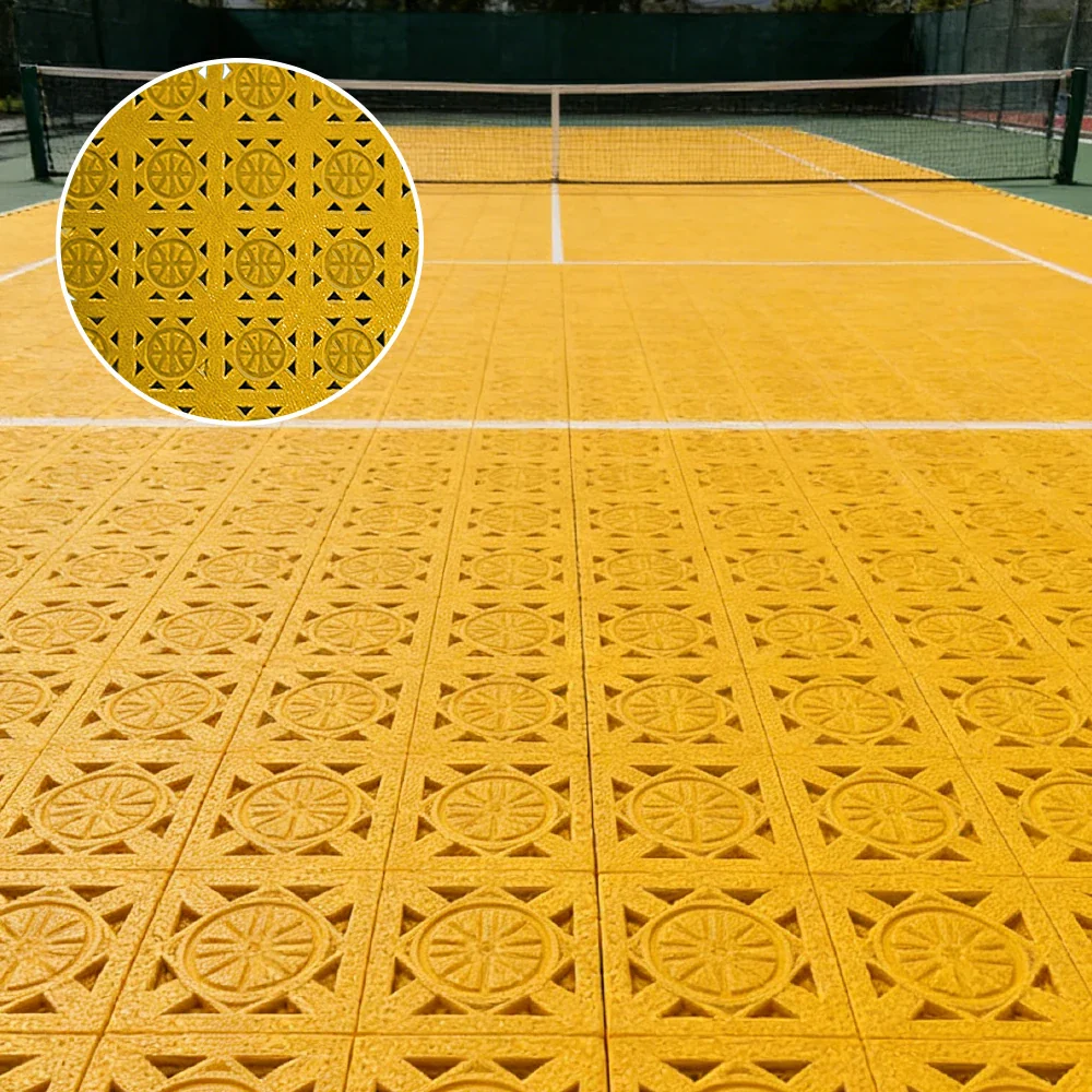 DUNK MASTER Interlocking Sports Floor Tiles - Anti-Slip Shock Absorbing Modular Court Flooring 10/20/30 Square Meters Basketball Court Outdoor Use - Yellow - Image 2