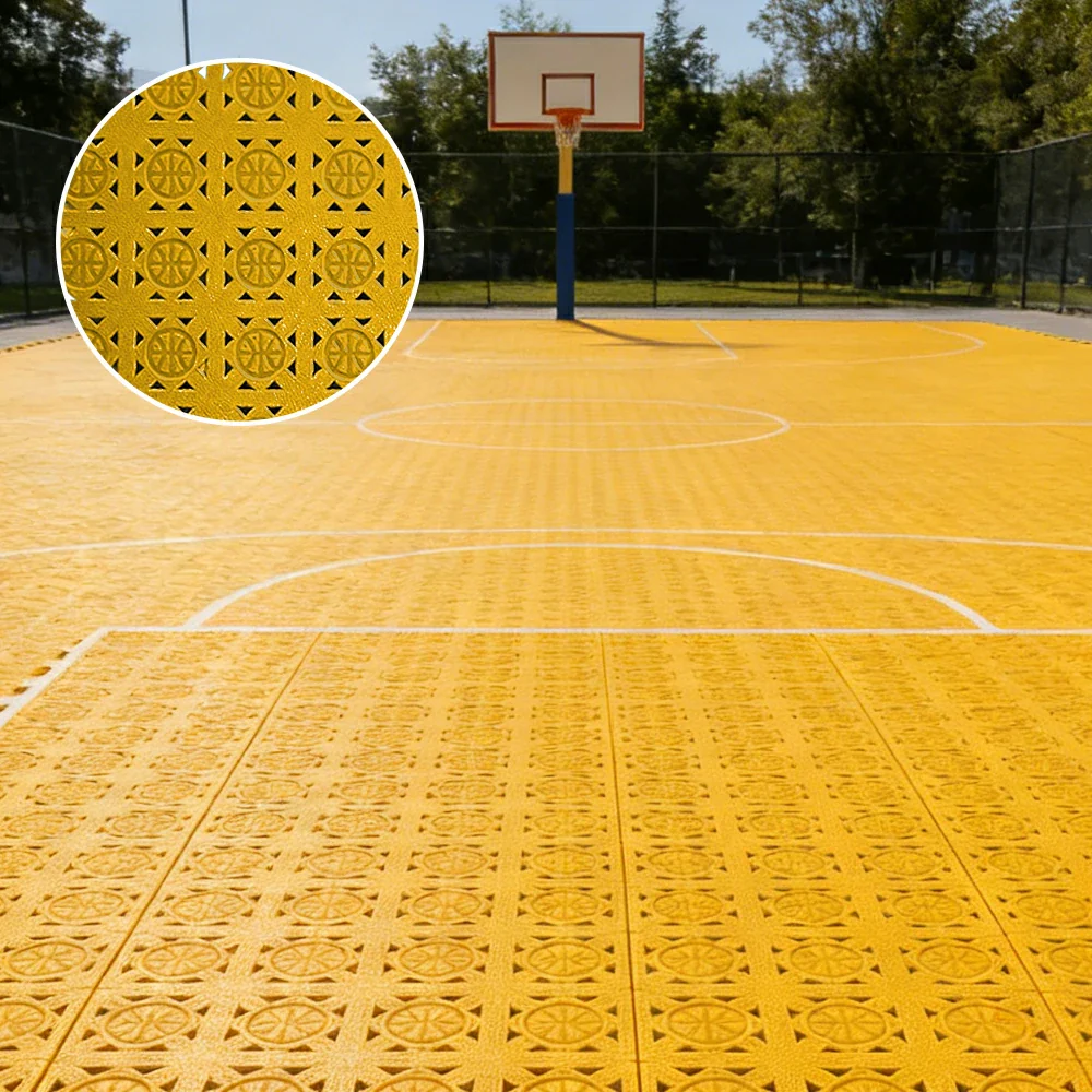 DUNK MASTER Interlocking Sports Floor Tiles - Anti-Slip Shock Absorbing Modular Court Flooring 10/20/30 Square Meters Basketball Court Outdoor Use - Yellow - Image 4