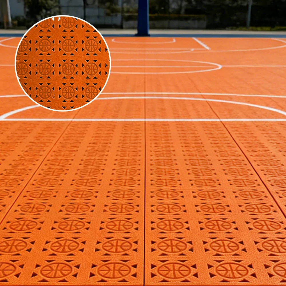 DUNK MASTER Interlocking Sports Floor Tiles - Anti-Slip Shock Absorbing Modular Court Flooring 10/20/30  Square Meters Basketball Court Outdoor Use - Orange - Image 2