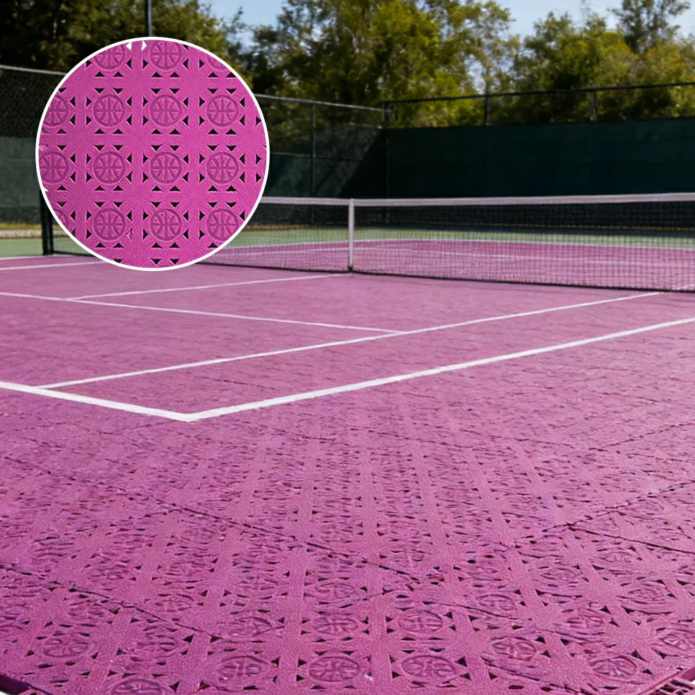 DUNK MASTER Interlocking Sports Floor Tiles - Anti-Slip Shock Absorbing Modular Court Flooring 10/20/30  Square Meters Basketball Court Outdoor Use - Pink - Image 4