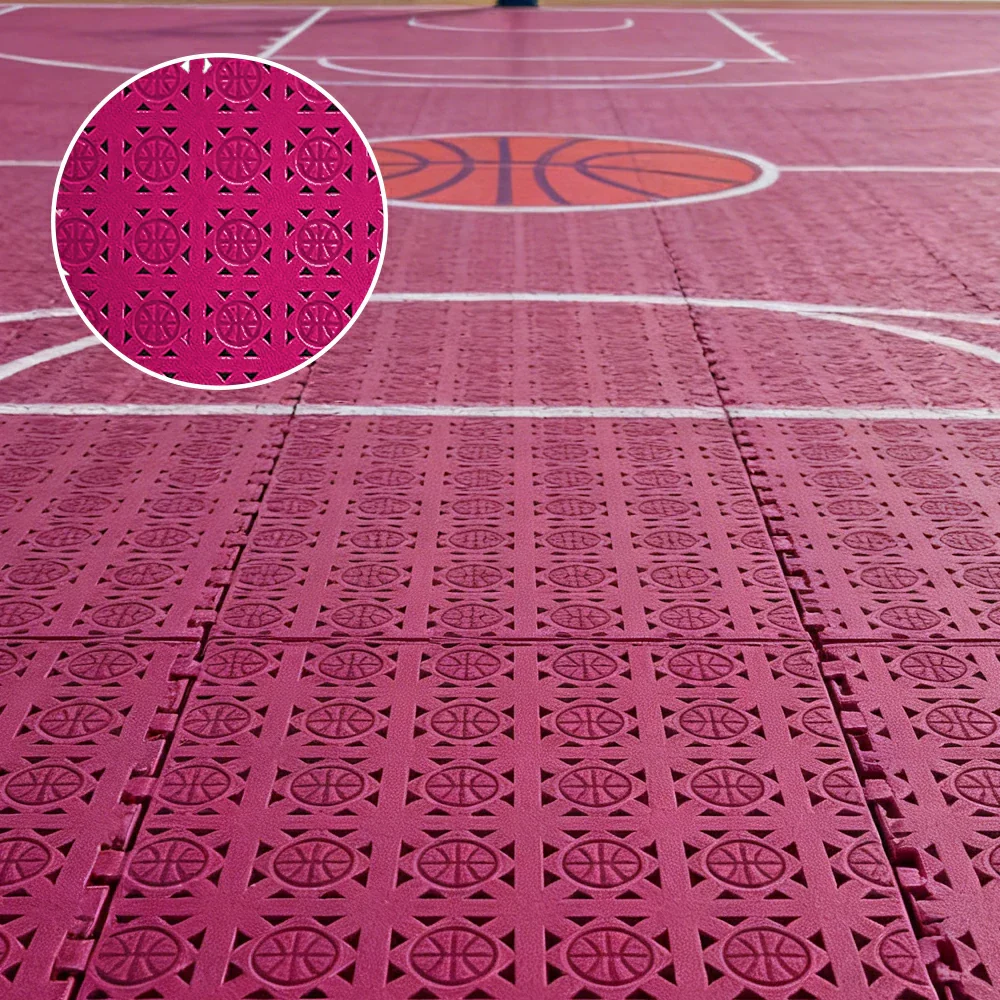 DUNK MASTER Interlocking Sports Floor Tiles - Anti-Slip Shock Absorbing Modular Court Flooring 10/20/30  Square Meters Basketball Court Outdoor Use - Rose Red - Image 2