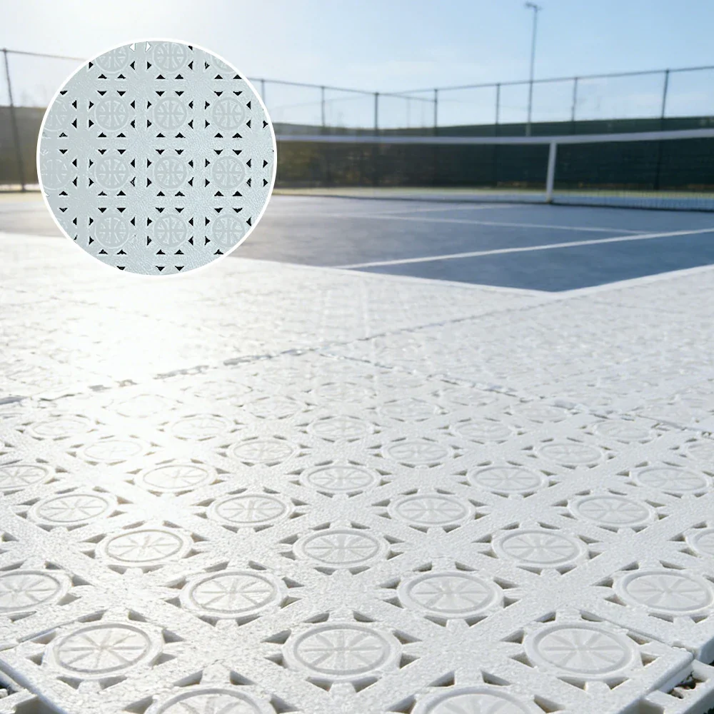 DUNK MASTER Interlocking Sports Floor Tiles - Anti-Slip Shock Absorbing Modular Court Flooring 10/20/30 Square Meters Basketball Court Outdoor Use - White - Image 2
