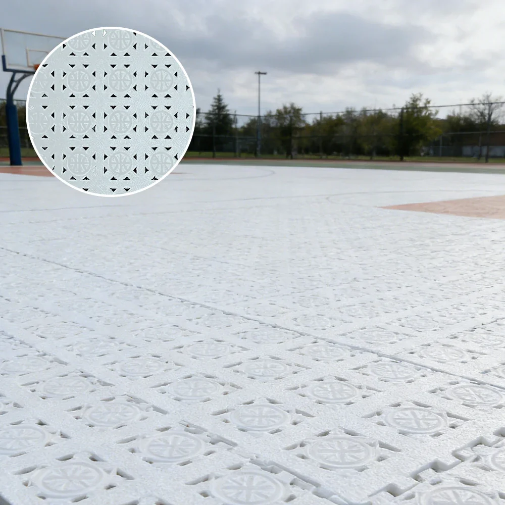DUNK MASTER Interlocking Sports Floor Tiles - Anti-Slip Shock Absorbing Modular Court Flooring 10/20/30 Square Meters Basketball Court Outdoor Use - White - Image 4