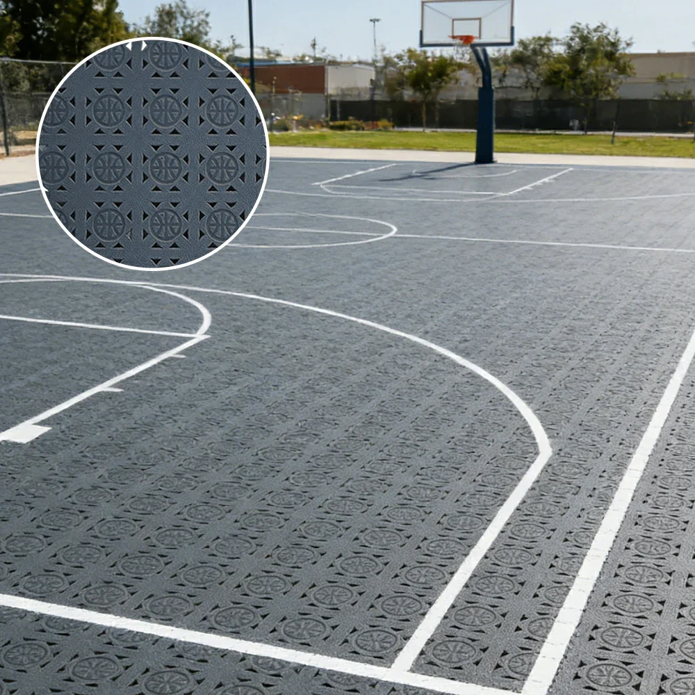 DUNK MASTER Interlocking Sports Floor Tiles - Anti-Slip Shock Absorbing Modular Court Flooring 10/20/30 Square Meters Basketball Court Outdoor Use - Light Grey - Image 4