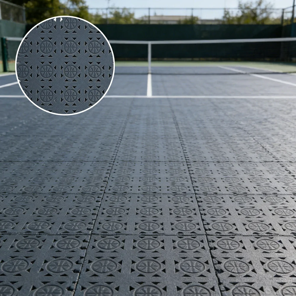 DUNK MASTER Interlocking Sports Floor Tiles - Anti-Slip Shock Absorbing Modular Court Flooring 10/20/30  Square Meters Basketball Court Outdoor Use - Drak Grey - Image 2