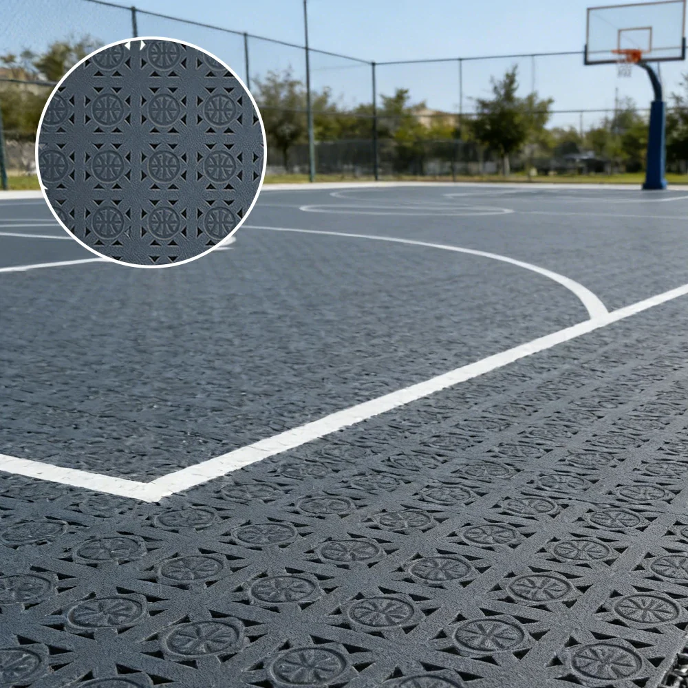 DUNK MASTER Interlocking Sports Floor Tiles - Anti-Slip Shock Absorbing Modular Court Flooring 10/20/30  Square Meters Basketball Court Outdoor Use - Drak Grey - Image 4