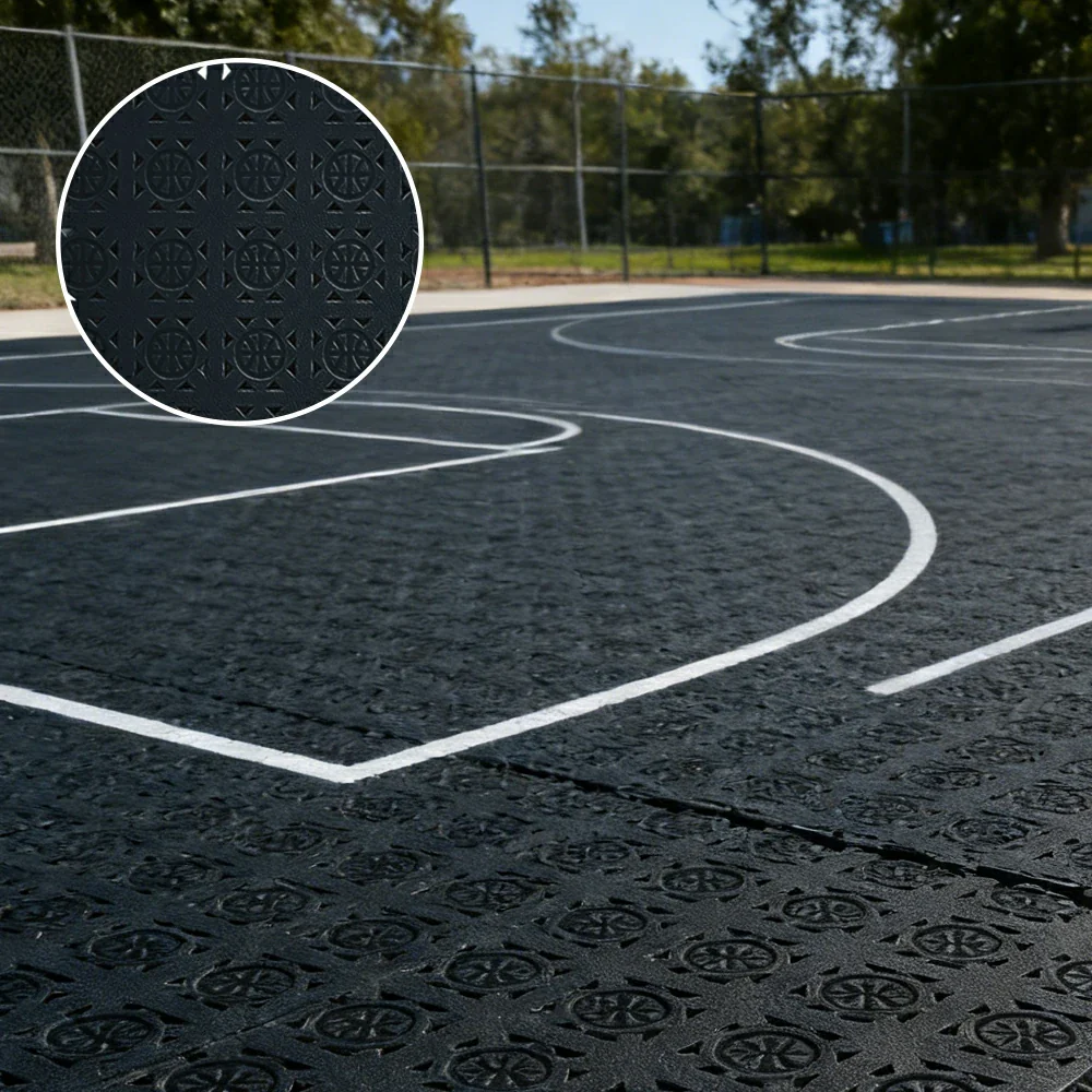 DUNK MASTER Interlocking Sports Floor Tiles - Anti-Slip Shock Absorbing Modular Court Flooring 10/20/30 Square Meters Basketball Court Outdoor Use - Black - Image 2