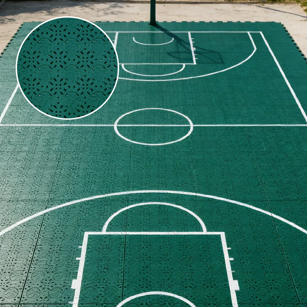 DUNK MASTER Interlocking Sports Floor Tiles - Anti-Slip Shock Absorbing Modular Court Flooring 10/20/30 Square Meters Basketball Court Outdoor Use - Dark Green - Image 4