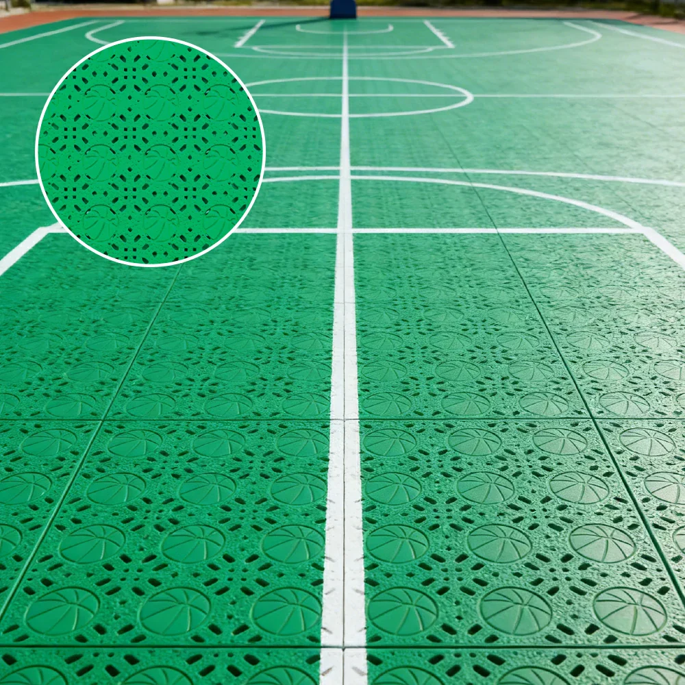 DUNK MASTER Interlocking Sports Floor Tiles - Anti-Slip Shock Absorbing Modular Court Flooring 10/20/30  Square Meters Basketball Court Outdoor Use - Emerald Green - Image 2