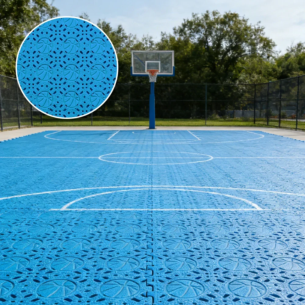 DUNK MASTER Interlocking Sports Floor Tiles - Anti-Slip Shock Absorbing Modular Court Flooring 10/20/30 Square Meters Basketball Court Outdoor Use - Blue - Image 2