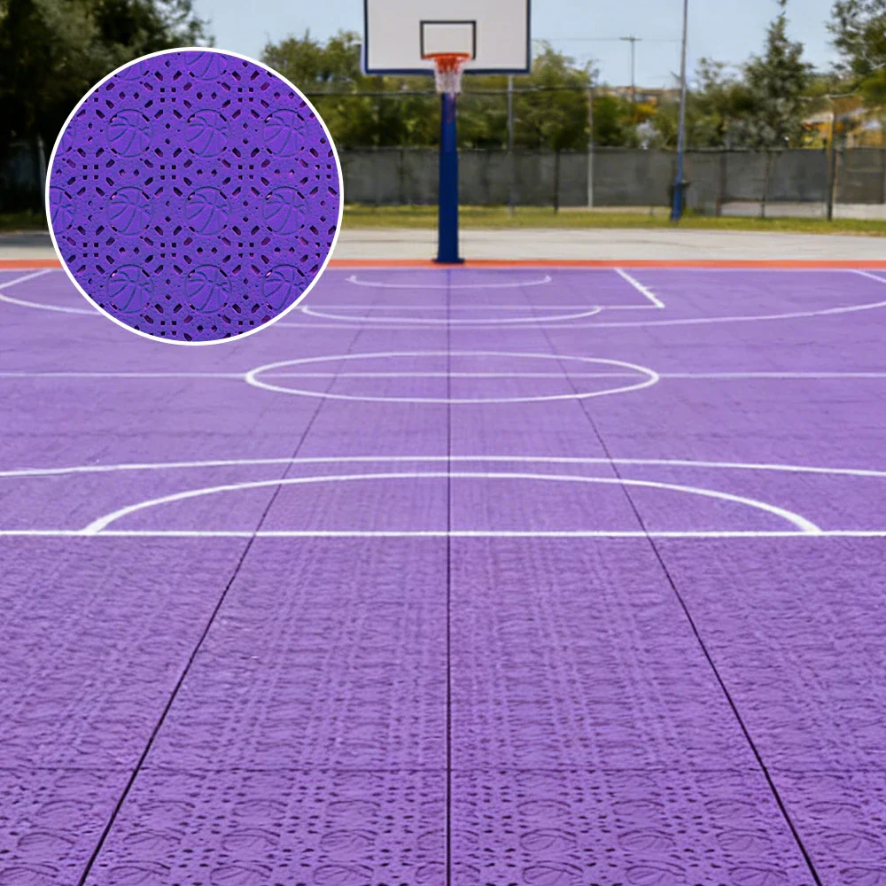 DUNK MASTER Interlocking Sports Floor Tiles - Anti-Slip Shock Absorbing Modular Court Flooring 10/20/30 Square Meters Basketball Court Outdoor Use - Purple - Image 2