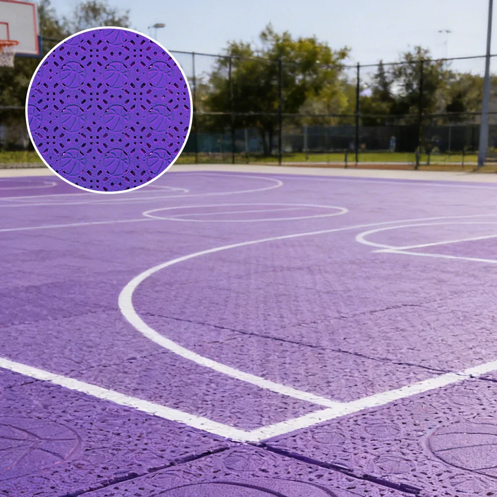DUNK MASTER Interlocking Sports Floor Tiles - Anti-Slip Shock Absorbing Modular Court Flooring 10/20/30 Square Meters Basketball Court Outdoor Use - Purple - Image 4