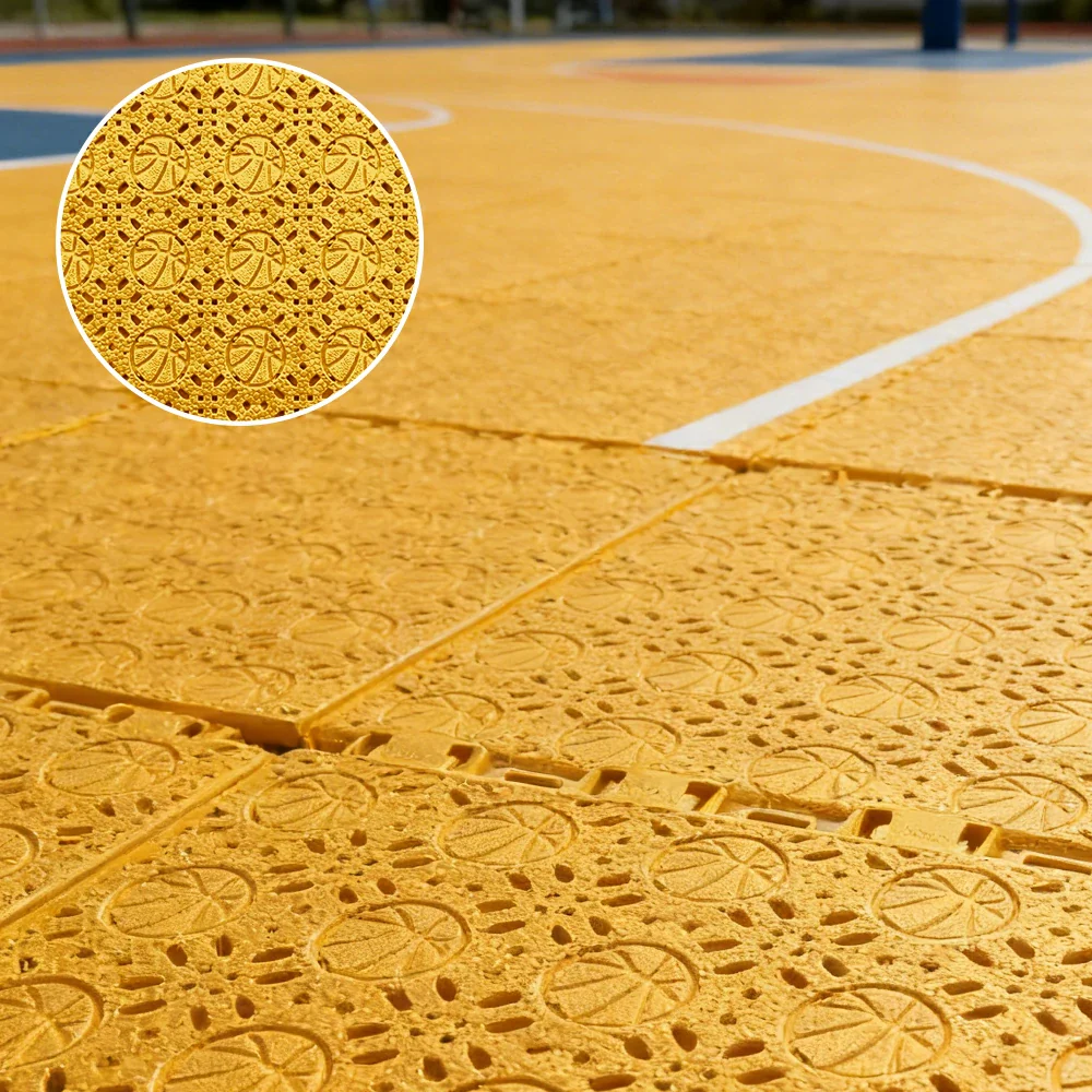 DUNK MASTER Interlocking Sports Floor Tiles - Anti-Slip Shock Absorbing Modular Court Flooring 10/20/30 Square Meters Basketball Court Outdoor Use - Yellow - Image 2