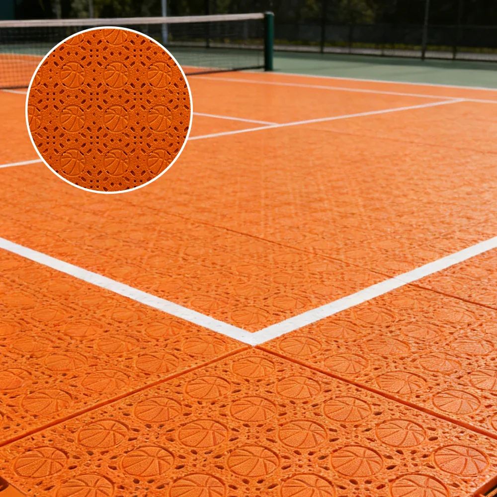 DUNK MASTER Interlocking Sports Floor Tiles - Anti-Slip Shock Absorbing Modular Court Flooring 10/20/30  Square Meters Basketball Court Outdoor Use - Orange - Image 2