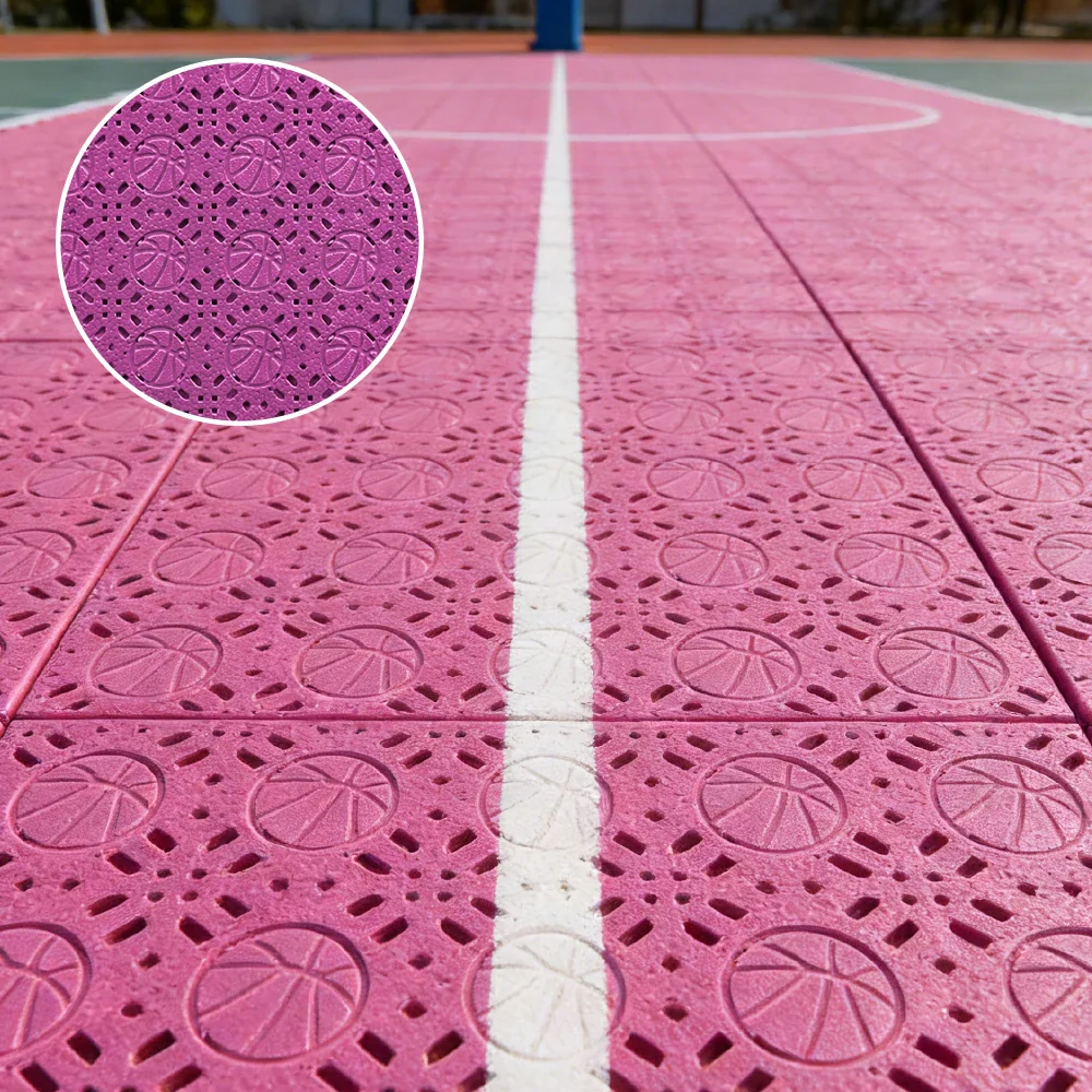 DUNK MASTER Interlocking Sports Floor Tiles - Anti-Slip Shock Absorbing Modular Court Flooring 10/20/30  Square Meters Basketball Court Outdoor Use - Pink - Image 2