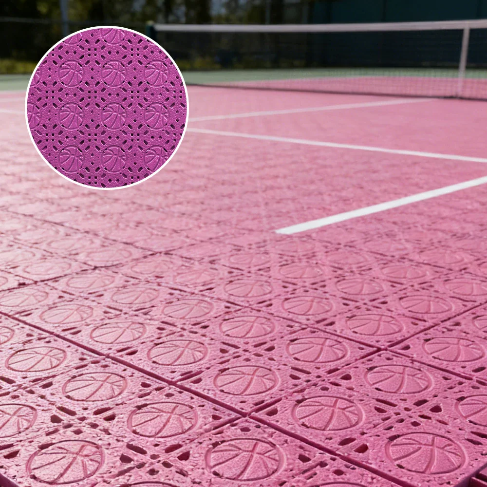 DUNK MASTER Interlocking Sports Floor Tiles - Anti-Slip Shock Absorbing Modular Court Flooring 10/20/30  Square Meters Basketball Court Outdoor Use - Pink - Image 4
