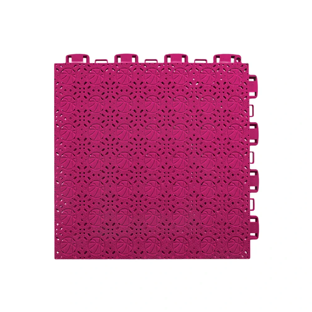 DUNK MASTER Interlocking Sports Floor Tiles - Anti-Slip Shock Absorbing Modular Court Flooring 10/20/30  Square Meters Basketball Court Outdoor Use - Rose Red