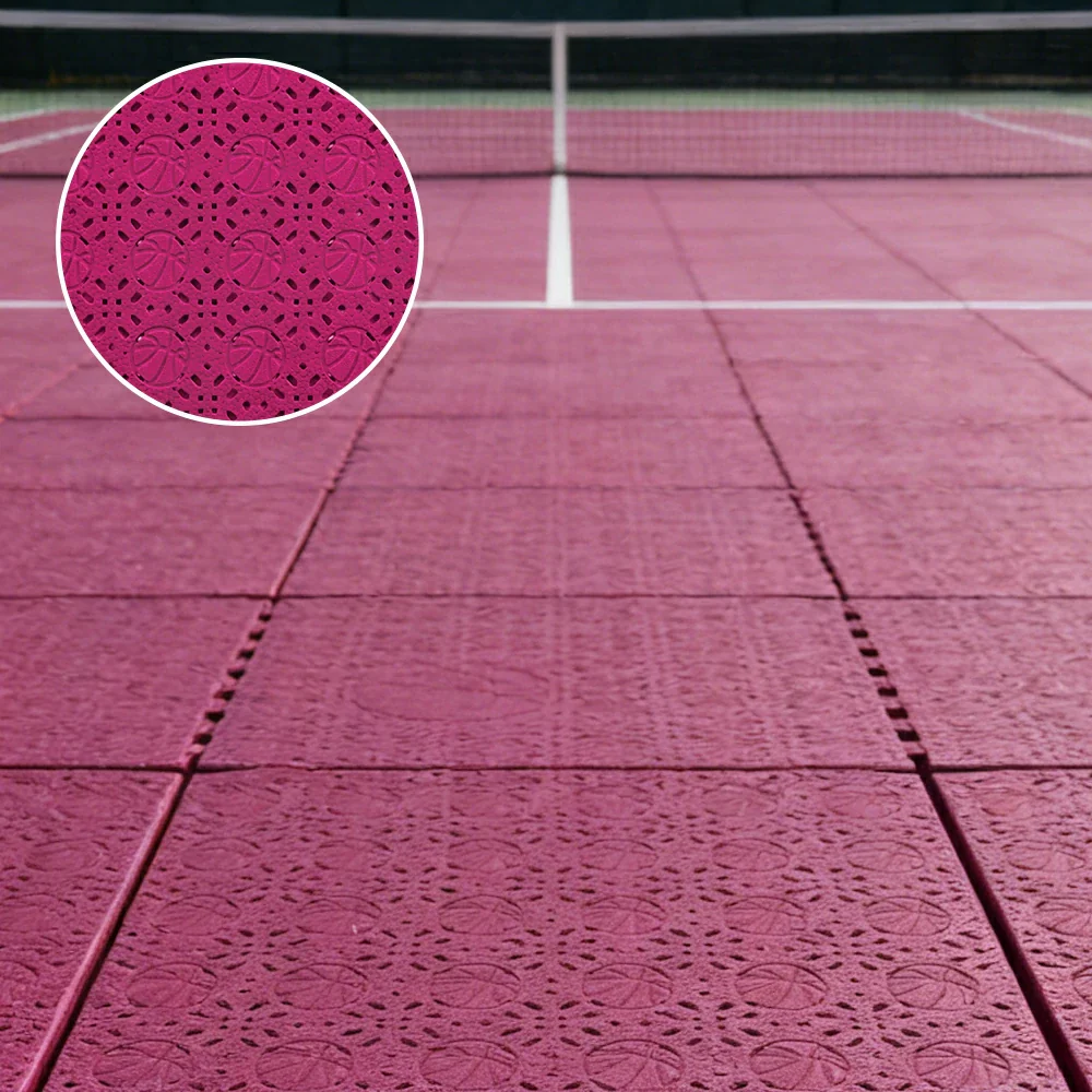 DUNK MASTER Interlocking Sports Floor Tiles - Anti-Slip Shock Absorbing Modular Court Flooring 10/20/30  Square Meters Basketball Court Outdoor Use - Rose Red - Image 2