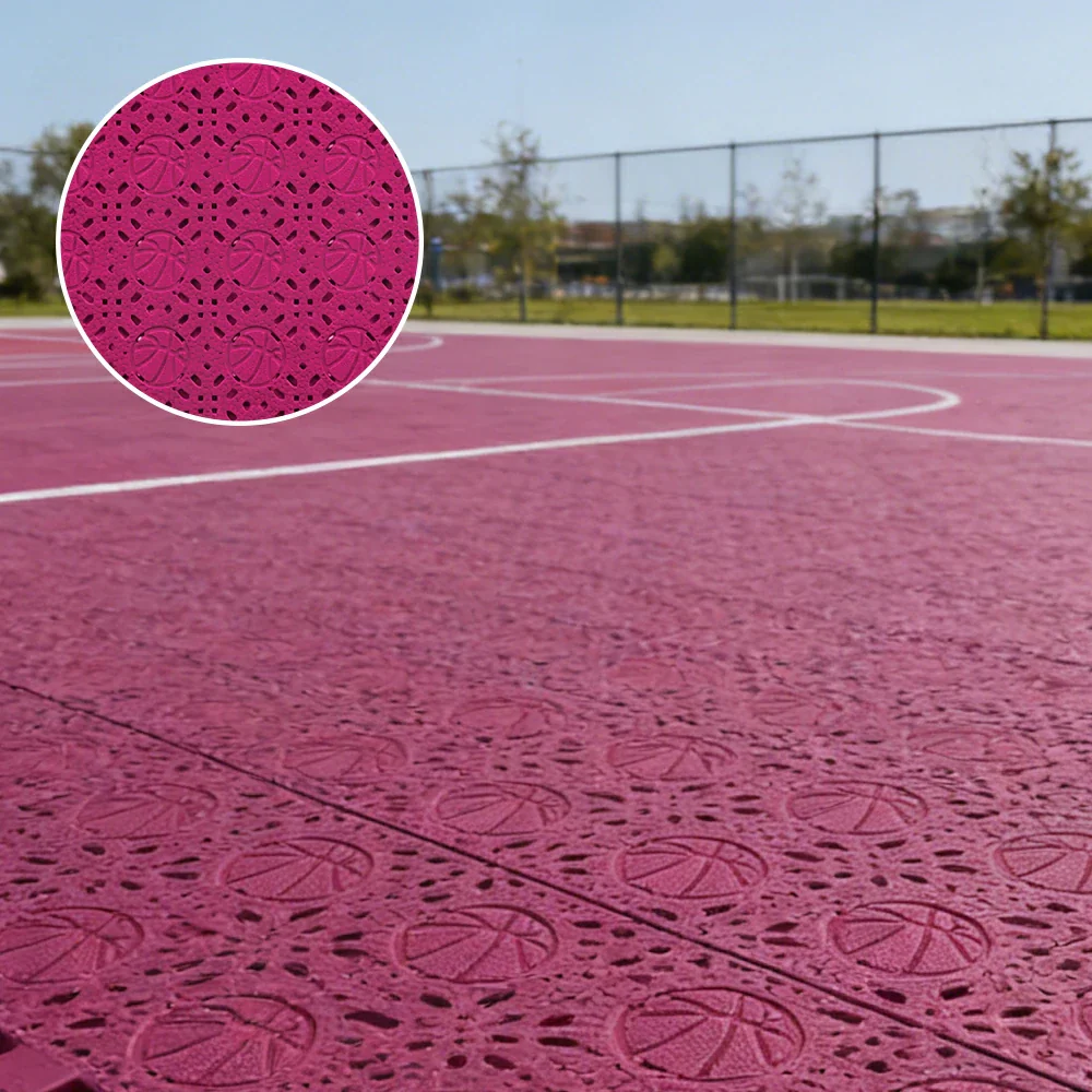 DUNK MASTER Interlocking Sports Floor Tiles - Anti-Slip Shock Absorbing Modular Court Flooring 10/20/30  Square Meters Basketball Court Outdoor Use - Rose Red - Image 4