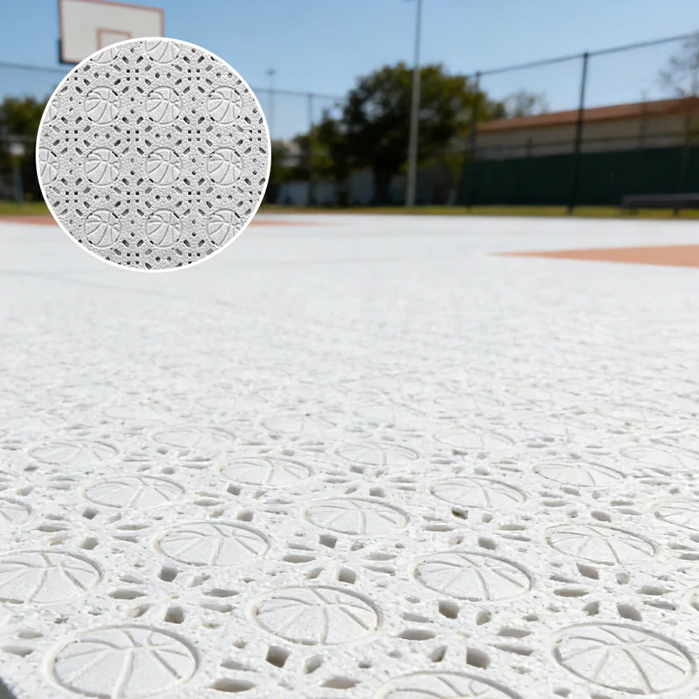 DUNK MASTER Interlocking Sports Floor Tiles - Anti-Slip Shock Absorbing Modular Court Flooring 10/20/30 Square Meters Basketball Court Outdoor Use - White - Image 4