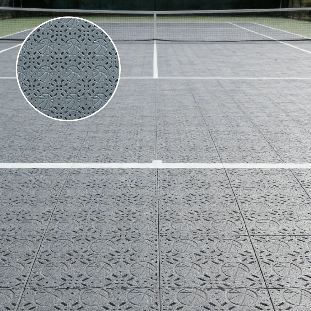 DUNK MASTER Interlocking Sports Floor Tiles - Anti-Slip Shock Absorbing Modular Court Flooring 10/20/30  Square Meters Basketball Court Outdoor Use - Light Grey - Image 2