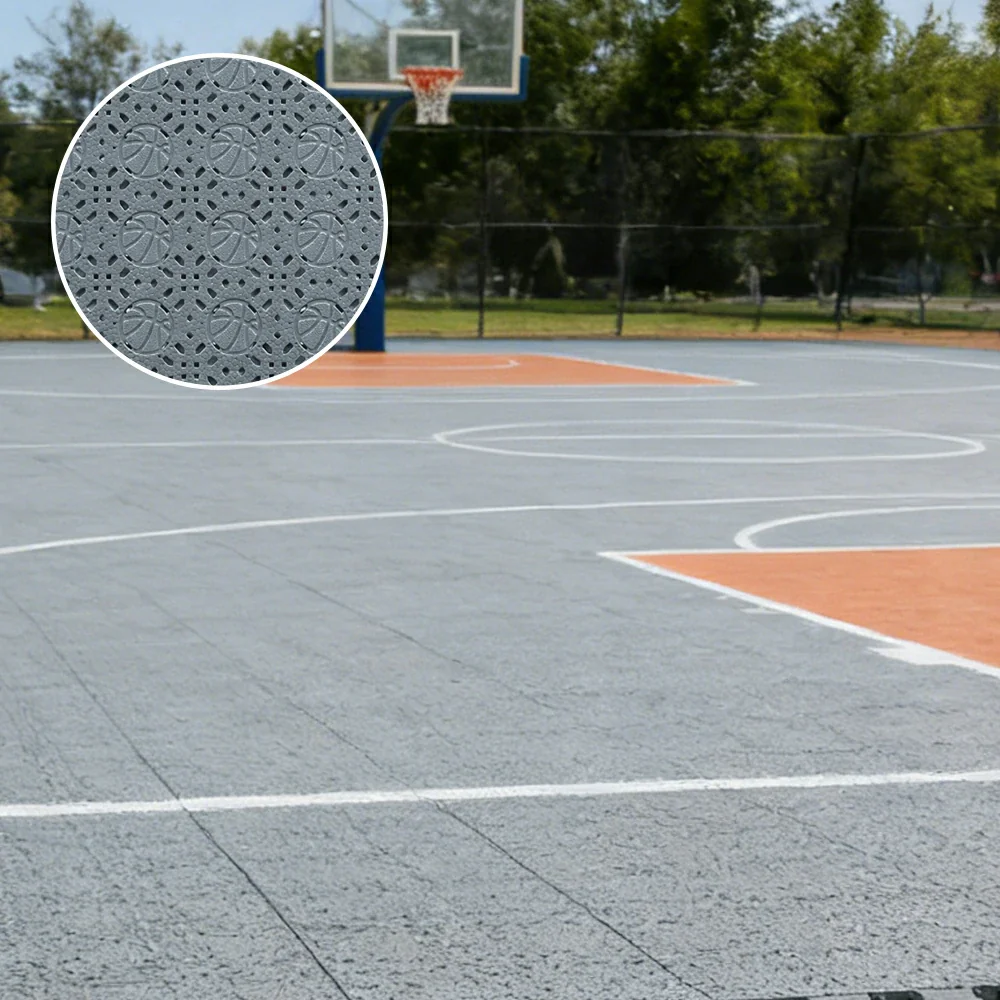 DUNK MASTER Interlocking Sports Floor Tiles - Anti-Slip Shock Absorbing Modular Court Flooring 10/20/30  Square Meters Basketball Court Outdoor Use - Light Grey - Image 4
