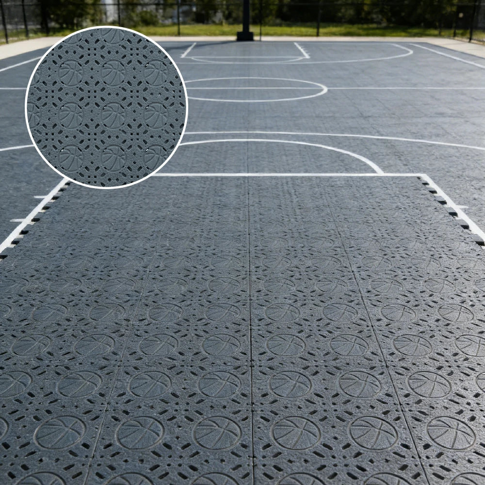 DUNK MASTER Interlocking Sports Floor Tiles - Anti-Slip Shock Absorbing Modular Court Flooring 10/20/30  Square Meters Basketball Court Outdoor Use - Dark Grey - Image 2